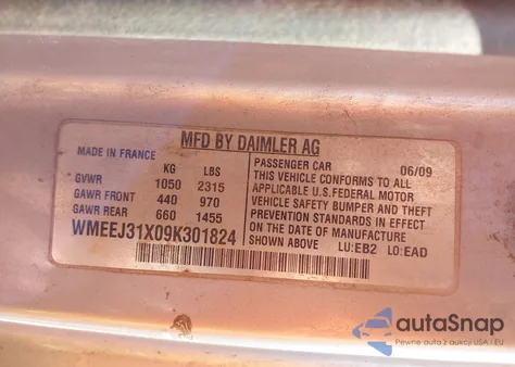 2009 Smart Fortwo Brabus/Passion/Pure from USA, damaged, VIN WMEEJ31X09K301824